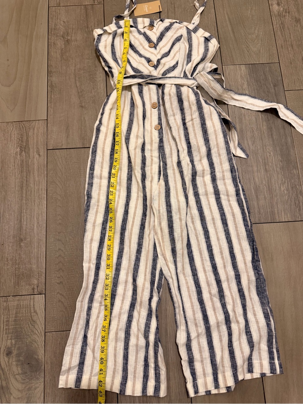 Love Tree Blue and White Striped Button-Front Jumpsuit with Belt - Picture 9 of 11